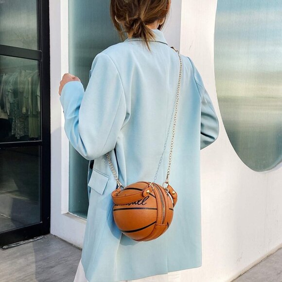 Women Crossbody Bags Basketball Shaped PU Handbags Adjustable Strap Shoulder Mes - Picture 6 of 6